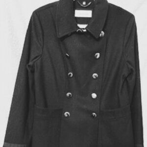 Calvin Klein black double breasted wool blend military winter pea coat NWOT Size